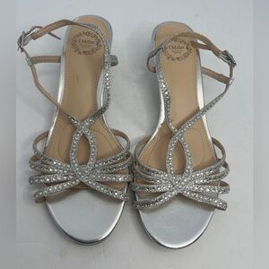 I. Miller Silver Rhinestone Strappy Heels Size 5.5M